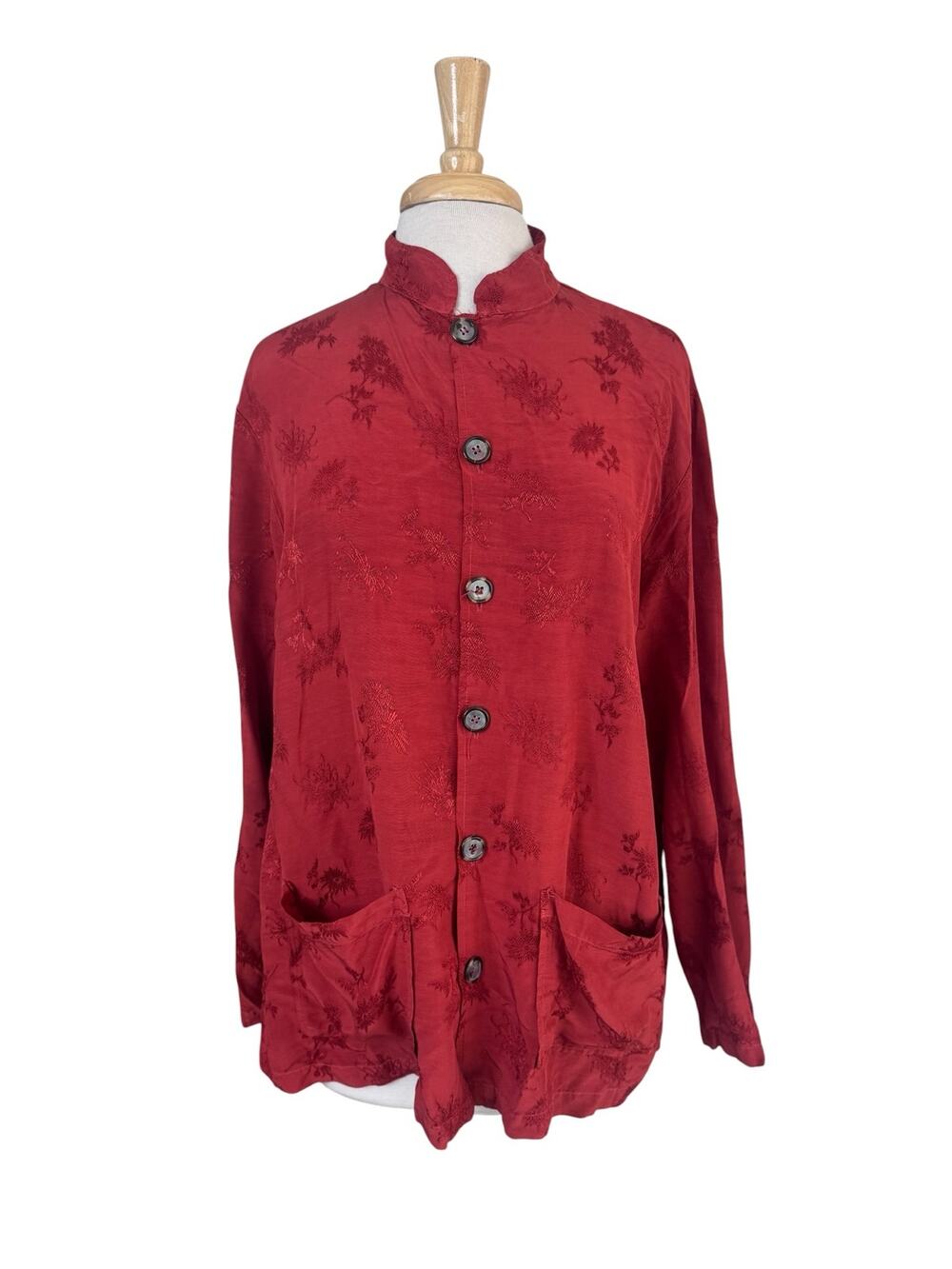 CP SHADES Pumpkin Orange Floral Print Long Sleeve Blouse Size Small Oversized